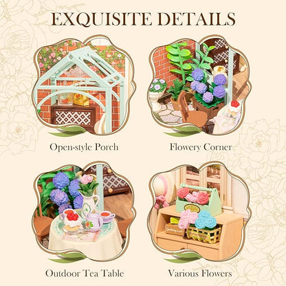 Rolife Super Creator-DIY Plastic Miniature House for Adults Mini Blocks Model Kit Building Set for Teens 8-12 DIY Crafts/Hobbies/Building Blocks Toys for Teens&ampAdults (Blooming Tea Garden)