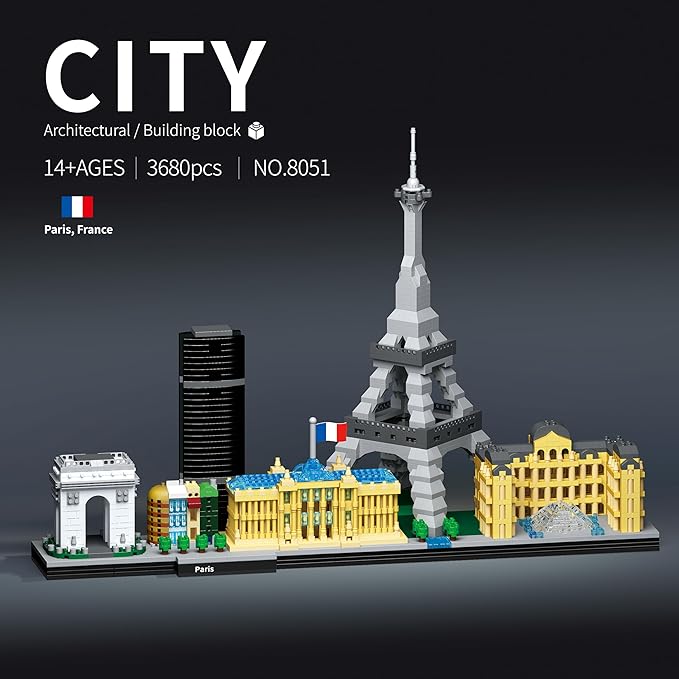 Paris Skyline Architecture Adult Building Blocks Set 3680PCS with Eiffel Tower and The Louvre Assembly Collection Micro Bricks 3D Model for Teens Age of 14+