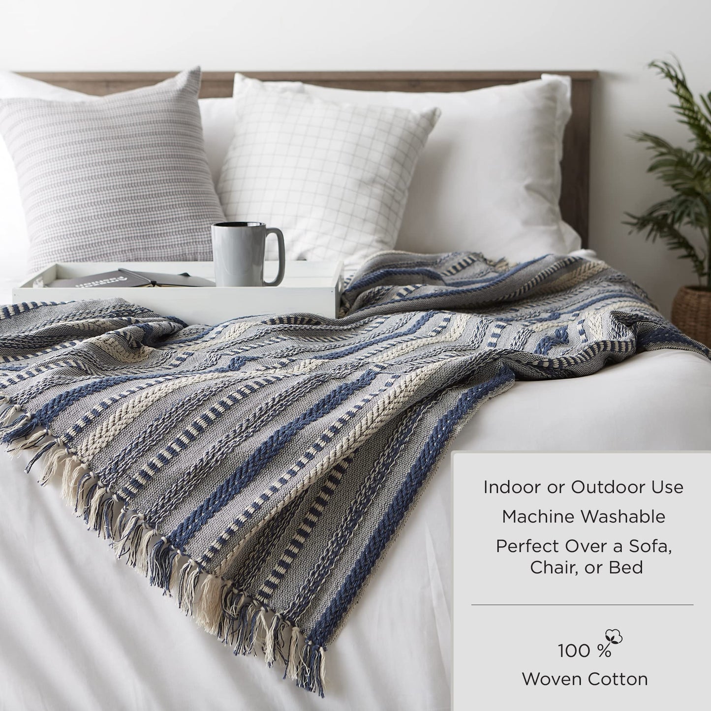 DII Braided Striped Decorative Throw Blanket, 50x60, Navy