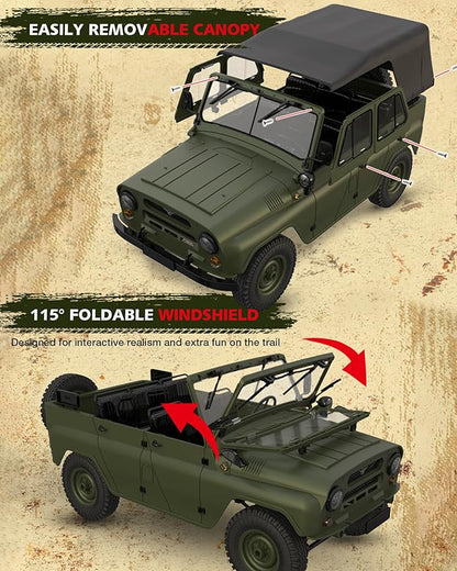 ARRIS WPL C94 UAZ-469 1/12 RC Crawler 4WD RC Rock Crawler Truck RTF Off-Road Military RC Car Hobby-Grade Trail Truck for Adults