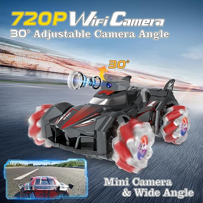 Yasola RC Car with Camera for Kids Remote Control 360° Rotating High Speed Stunt Vehicle Toy for Boys and Girls Rechargeable Racing Drift Cars with Flashing Lights and Dynamic Sound for Adults