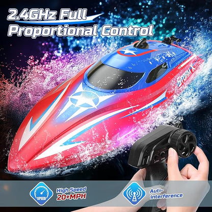 HOLYFUN Full Proportional Remote Control Boat for Kids &amp Adults 20MPH+ High-Speed Waterproof RC Boat 2 Battery(30 Mins) 2.4GHz Racing Boats Toy for Water Pool &amp Lake