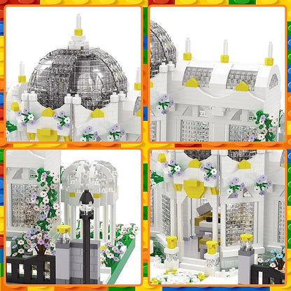 Neoclassical Garden Square Micro Blocks Building Set 2397 PCS Architecture Model with Central Grand Piano &amp Crystal Dome Street ViewToy for Adults Home Decor Gift