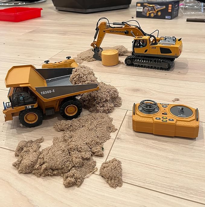 Remote Control Excavator Toy for Boys | 11-Channel Metal Construction Truck with Lights 2×1200mAh Batteries 120-Min Playtime | RC Excavator Toys for Kids Ages 3-12 STEM Gift for Birthday