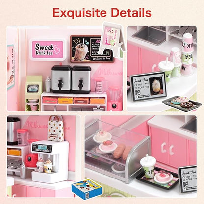 LED Building Blocks for Adults 1:24 DIY Miniature Dollhouse Kits with Roof &amp Dustproof Cover Tiny House Toy Building Sets for Kids Ages 8-12-15 Birthday Hobbies Gift for Men Women Boy Girl