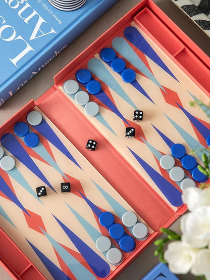 Printworks Art of Backgammon – Bold Red &amp Blue Acrylic Game Compact Book-Style Set for Adults Stylish Strategy Board