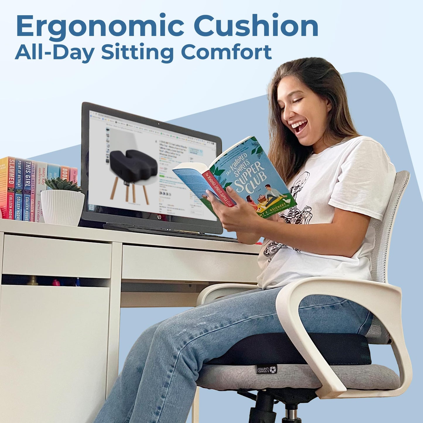 5 STARS UNITED Seat Cushion for Tailbone Pain Relief – Memory Foam Lifting Pillow for Coccyx, Hip, Hemorrhoid, Sciatica & Post-Surgery Recovery – Wheelchair, Car, Desk, Gaming & Office Chairs, Black