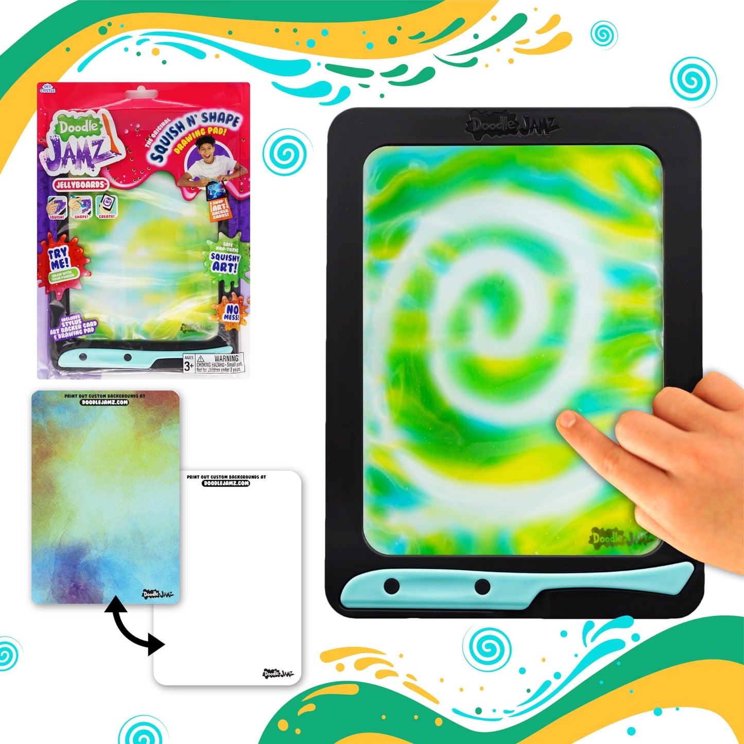Sky Castle DoodleJamz JellyBoards — Squishy Drawing Pads Filled with Non-Toxic Sensory Gel – No-Mess Fidget Art – ASMR – Re-usable for Endless Artistic Creations (Yellow on Blue Gel)