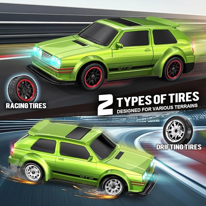 1/43 Mini RC Drift Car with Gyroscope 4WD Full Proportional RC Car 2.4GHZ Hobby Grade Remote Control Cars RTR Model Vehicle 20+KM/H High Speed for Hobbyists Kids Adults (Green)