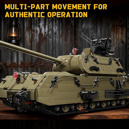 WW2 Panzer VIII Maus Tank Building Sets for Adults Army Military Vehicles Collectible Model for Home Decor (Olive Green)