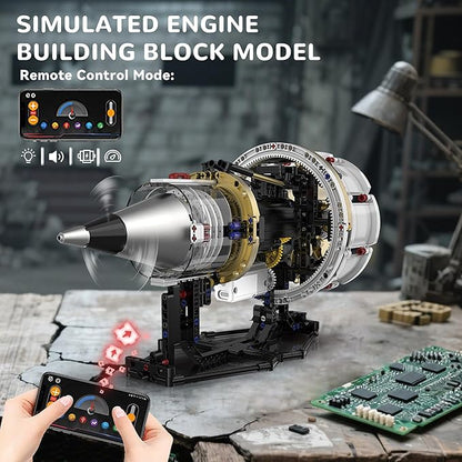 BrixVibe Aircraft Engine Building Set That Works Mini Turbojet Model Kit Technic with APP Control Light &amp Motor Collectible Mechanical Engineering for Adults