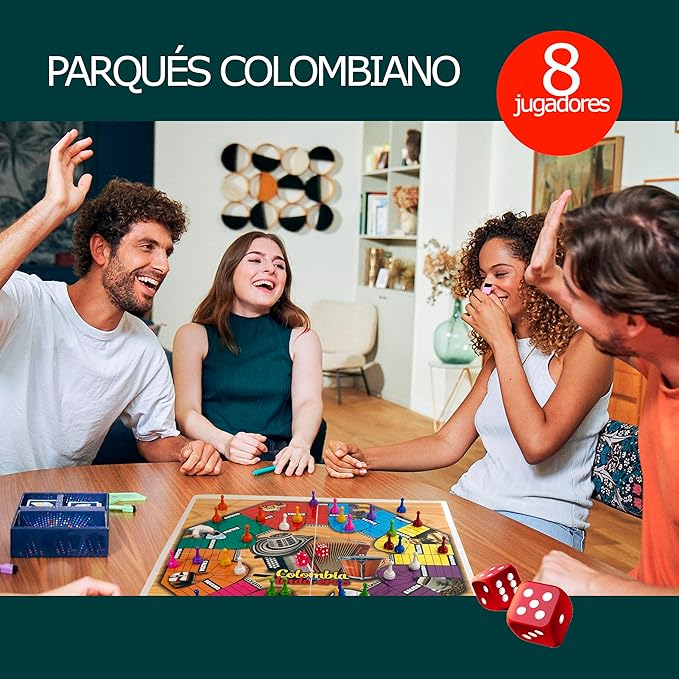PARQUES Colombiano MAGNÉTICO Madera 8/6 JUGADORES 50x50 CM Doble cara plegable para viajes. Parcheesi parchis Ludo Board Game 8 Players Original juego de mesa Colombiano Wooden Colombian Parks