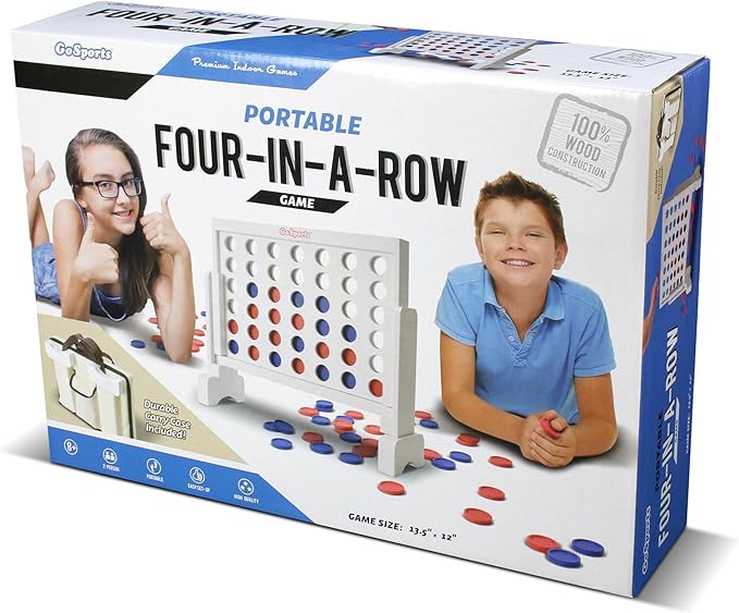 GoSports 1 Foot Width Wooden 4 in a Row Game - Choose White or Dark Stain – Includes Connect Coins Portable Case and Rules