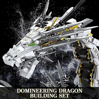 HIGH GODO Dragon Building Blocks Sets for Adults White Mechanical Dragon Animal Building Model Collectible Display Toys Cool Creative Gifts for Teens Fans (1485 Pieces)
