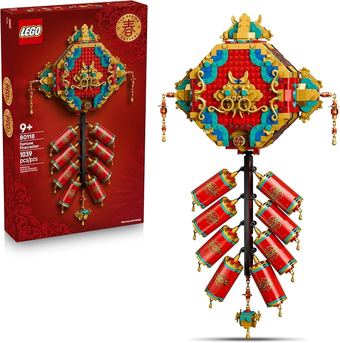 LEGO Spring Festival Fortune Firecracker Kids Building Toy - Chinese New Year Toy for Boys &amp Girls Ages 9+ - Play &amp Display Wall Art with Realistic Sound Effects - Gift Idea for Birthdays - 8
