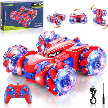 Spider Remote Control Car 2.4Ghz RC Cars with Headlight Double Sided Off-Road 360° Rotating Rechargeable 4WD RC Stunt Car Indoor Outdoor Spider Toys for Boys 4-6 5-7 8-13