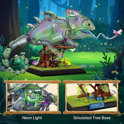 Cool Mechanical Chameleon Model Building Set for Adults Neon Body Dinosaur Animals with Light Insect Collection Building Toy Collectible Display Model Ideal Gifts (827 Pcs)