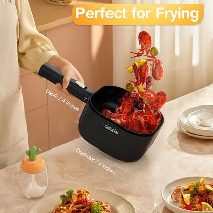 Dezin 2L Electric Hot Pot with Steamer, Rapid 800W Non-Stick Ceramic Coating Dorm Cooking Pot, Plug in Electric Pan Cooker with Adjustable Power for College Hotel Office(Silicone Spatula Included)