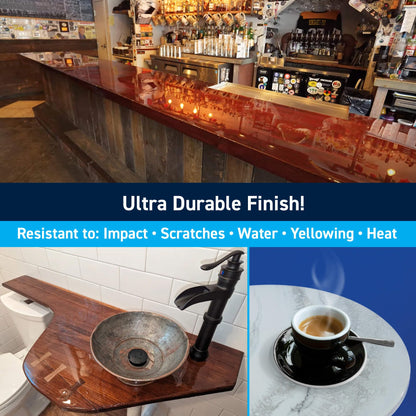 TotalBoat Table Top Epoxy Resin Kit - 2 Quart Kit Size Crystal Clear Formula with High-Gloss Finish & UV-Resistance - Easy 1:1 Ratio for Bar and Counter Coating, Woodworking, and Resin Art Casting
