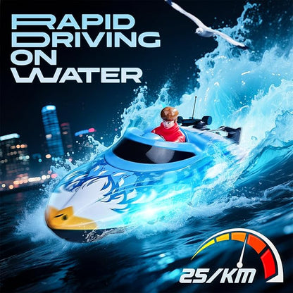 BEZGAR RC Boat 12 inch Self-Righting Remote Control Boat for Kids and Adults 25 KPH Fast RC Speed Boats with 700mAh Battery Ideal Waterproof Toy for Lakes &amp Pools - HJ822 Blue