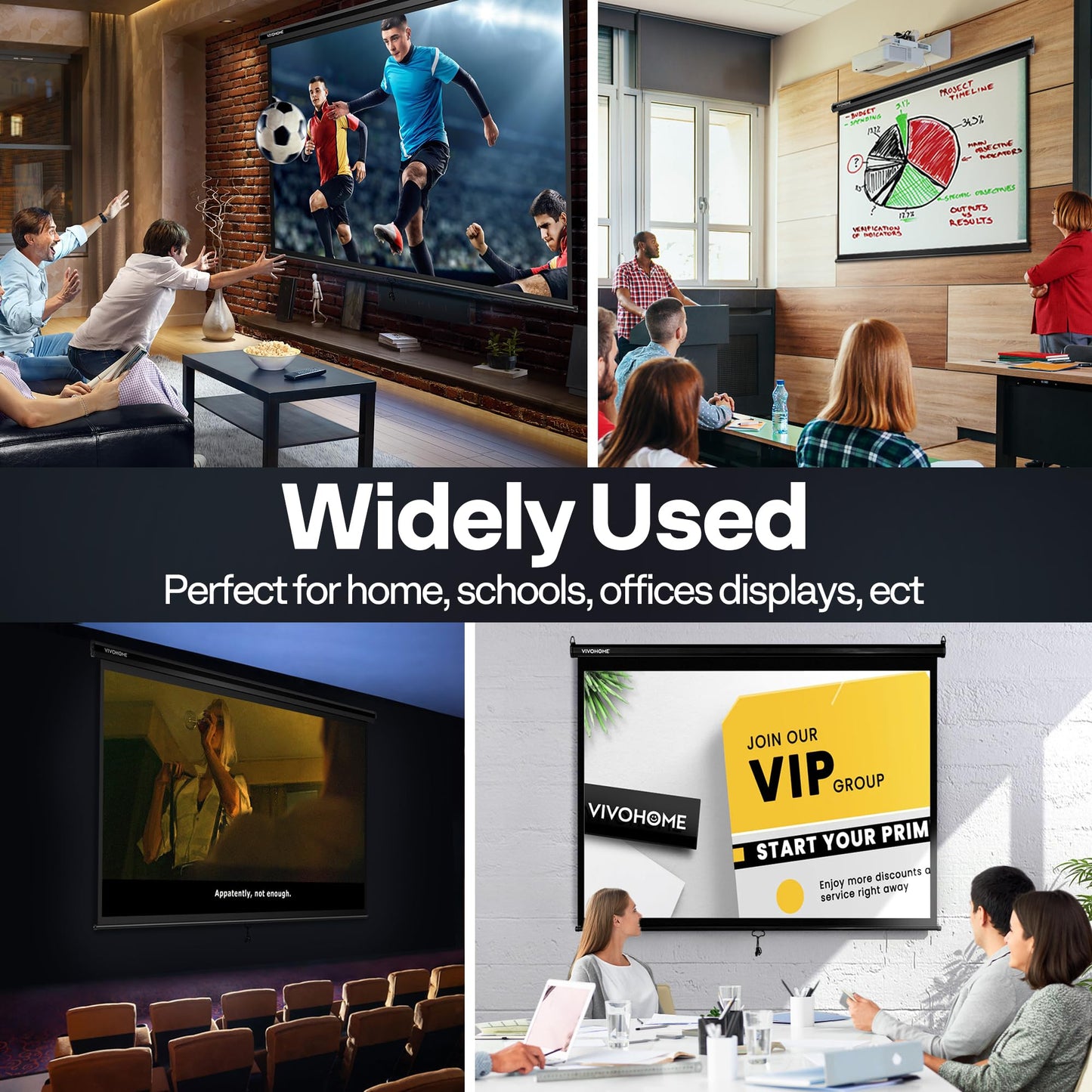 VIVOHOME Projector Screen Pull Down, 1:1 120 Inch Retractable Projection Screen, HD 4K Manual Pull Movie Screen for Home Theater, Cinema, Office (84x84 Inch Black)