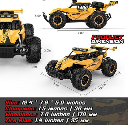 BLUEJAY Remote Control Car for Boys RC Cars 1:12 Monster RC Truck Off Road with LED Headlight and Rechargeable Battery Gifts for Adults Boys 8-12