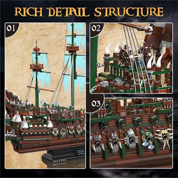 Mould King 13218 Pirate Ship Building Blocks Sets MOC Ghost Ship Flying Dutchman Model Kit Display Decoration Pirate Boat Model Sets Collectible Construction Toys Gift for Teen Adult(6849 PCS)