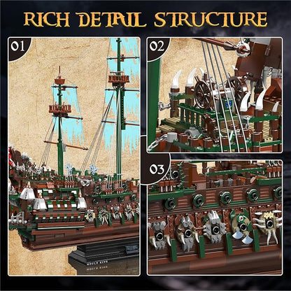 Mould King 13218 Pirate Ship Building Blocks Sets MOC Ghost Ship Flying Dutchman Model Kit Display Decoration Pirate Boat Model Sets Collectible Construction Toys Gift for Teen Adult(6849 PCS)