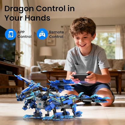OASO Dragon Building Kit with Remote Control STEM Gifts for Boys Kids Ages 8-12 Coding Buildable Technic Toys for Birthday Buildable 3in1 Models with 590 Pieces