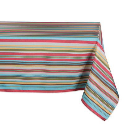 DII 100% Polyester, Spill Proof and Waterproof, Machine Washable, Tablecloth for Outdoor Use, 60x84, Warm Summer Stripe, Seats 6 to 8 People