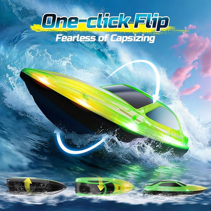 HOLYFUN Remote Control Boat for Kids &amp Adults 2.4GHz 9.3 Mph High-Speed RC Boat with Led Light 2 Battery(30 Mins Play) Summer Toys Boats for Water Pool &amp Lake