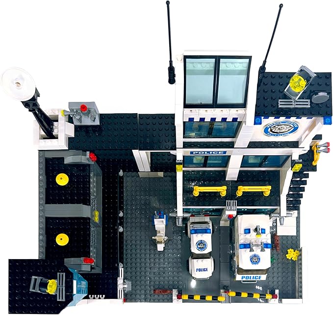General Jim's Police Station and Jail Building Blocks Set - Multi-Level City Set with Police Vehicles Guard Lookout and Command Center - Compatible with Major Brick Building Brands