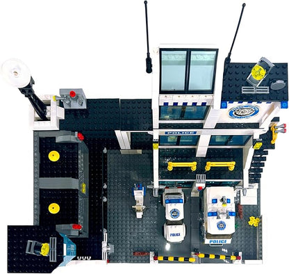 General Jim's Police Station and Jail Building Blocks Set - Multi-Level City Set with Police Vehicles Guard Lookout and Command Center - Compatible with Major Brick Building Brands