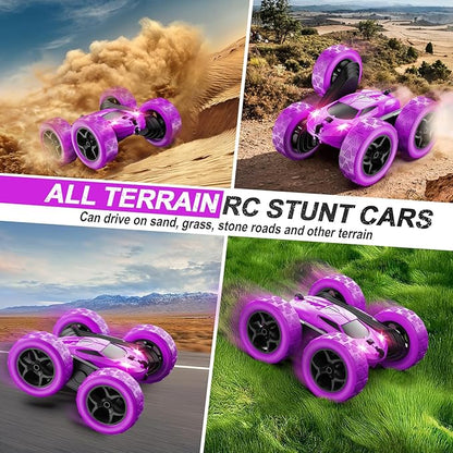 RC Cars Purple Remote Control Car for Girls 2.4 GHZ Double Sided RC Stunt Car 360° Rotating Remote Control Crawler with Headlights Car Toys for 6 7 8 9 10 11 12 Girls Birthday Gift