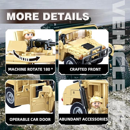 Off-Road Military Vehicle Set Inspired by WW2 Army Toys Model Kit with 2 Action Soldier Minifigures Gifts for Boys and Girls Aged 6-12 Compatible with Lego Set 265 PCS