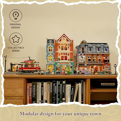Heritage Tram and Station Lighting Building-Bricks Set - 1274 Pcs City Streetcar Modular Collection Old Town Downtown Display Model for Adults &amp Teens &amp Tram Enthusiasts