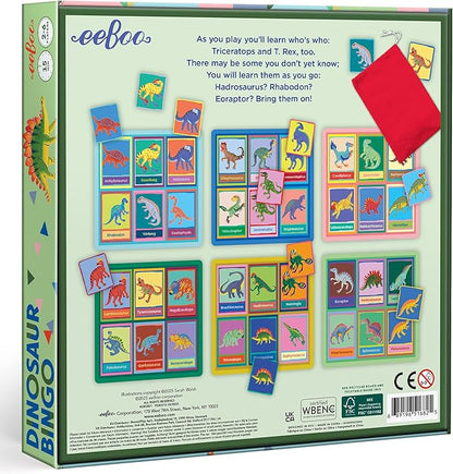 eeBoo: Dinosaur Bingo for Kids Ages 5+ Prehistoric Theme Learning Game That Teaches Dinosaur Names &amp Builds Vocabulary