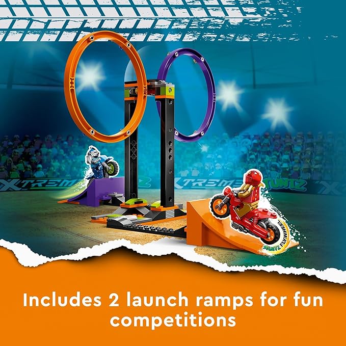 LEGO City Stuntz Spinning Stunt Challenge 60360-1 or 2 Player Tournaments with Flywheel-Powered Motorcycle Toys Features 2 Minifigures and Ramps Fun Gift Set Idea for Boys Girls or Kids Ages 6+