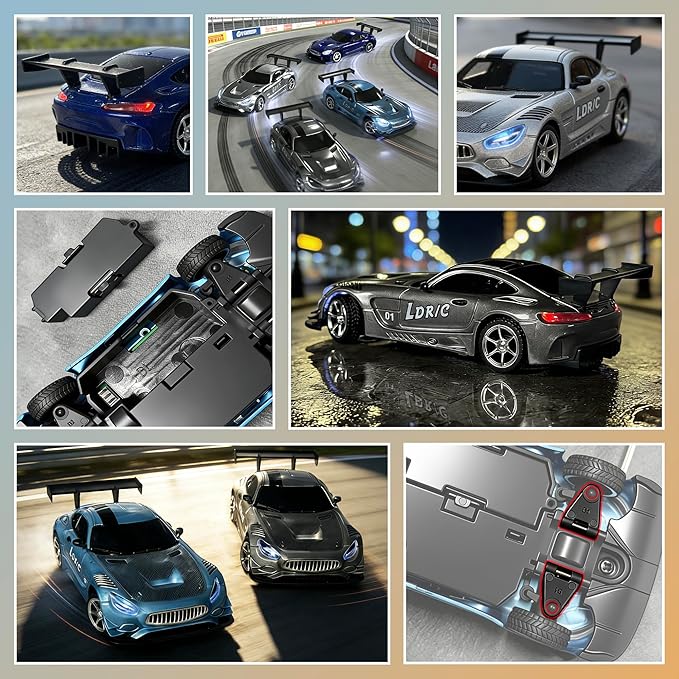 LDRC LD4301 1:43 Scale RC Drift Mini Car 2.4G Remote Control Car with Alloy Shell Built-in Gyroscope Mini Desktop Racing Vehicle for Indoor/Outdoor Play (Silvery)