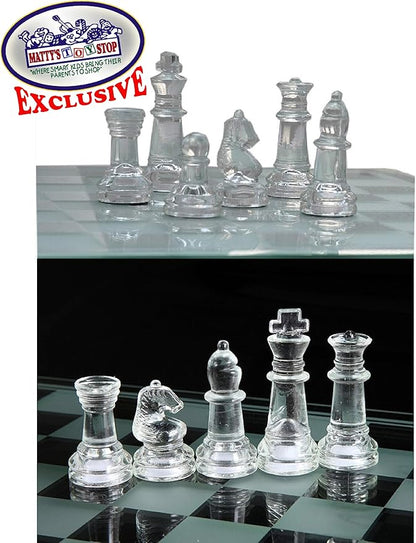 Matty's Toy Stop Deluxe Frosted &amp Clear Glass Chess Set (14) Large