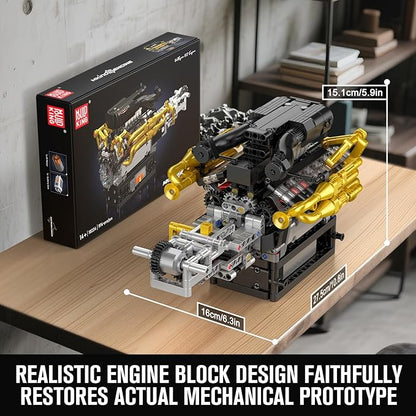 Mould King 10224 V12 Engine Model Kit – Build Your Own Cars Combustion Battery/Motor Blocks Sets STEM Construction Toy for Teens/Adults Educational Gift for Collectors