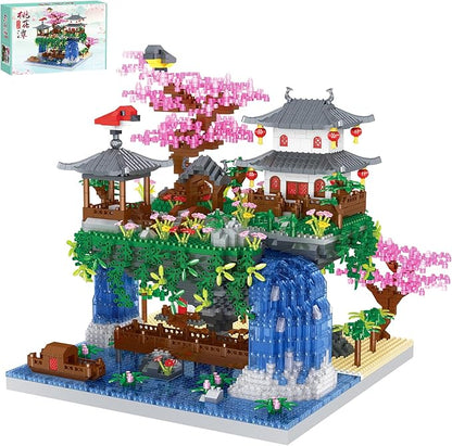 3600PCS Micro Mini Blocks Peach Blossom Pond Bonsai Tree KitTraditional Architecture Building BlocksExquisite Cherry Bonsai Tree Kit Gift for 14+ Kids Or Adults