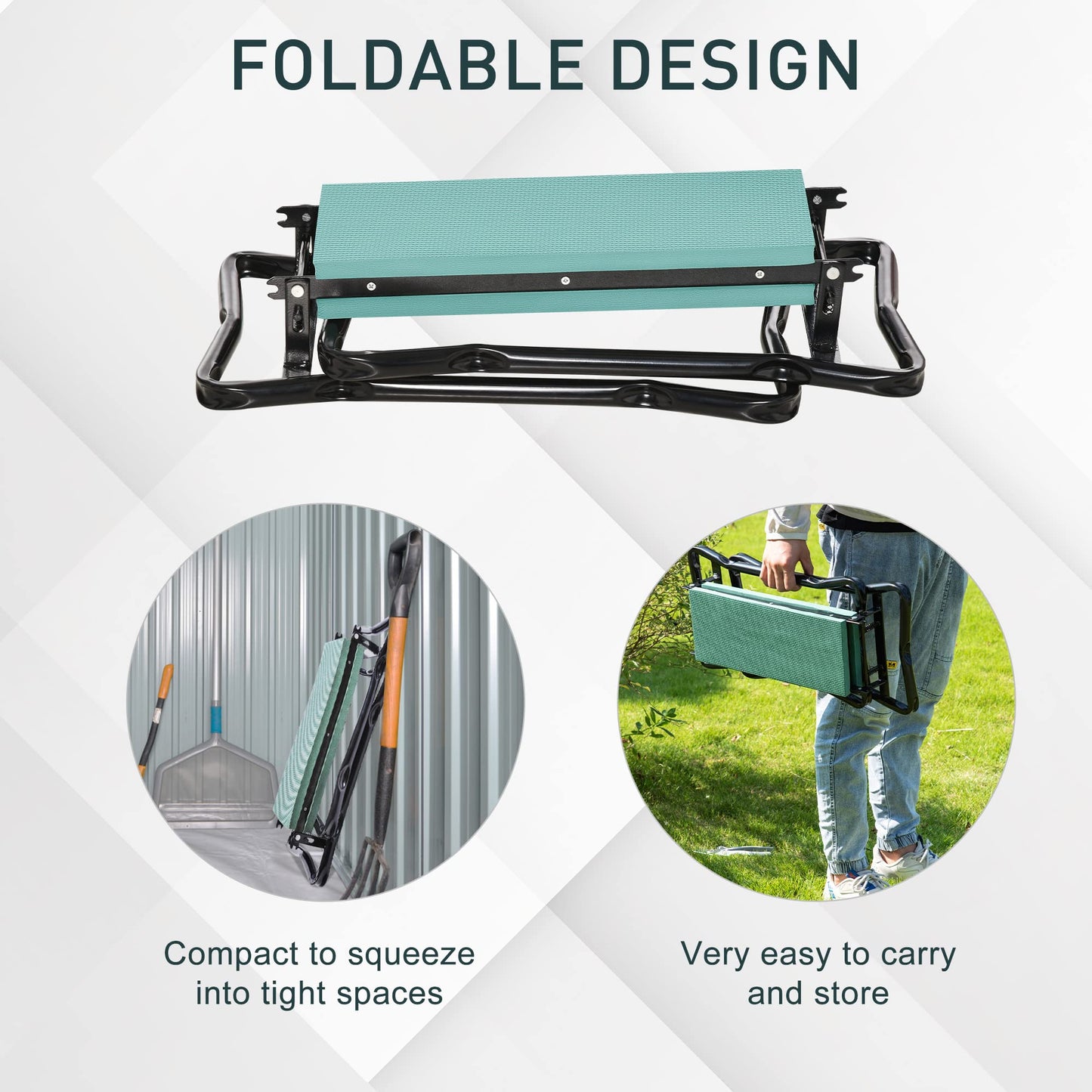 Outsunny Padded Garden Kneeler and Seat Bench, Padded Foldable Garden Stool, Green