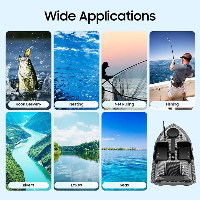 Bait Boat RC Fishing Bait Boat with GPS Positioning Auto-Return System with 16 Positioning Points 600M Range 4.4LBS Loading Capacity Dual 5200mAh Batteries and Carrying Bag for Fishing