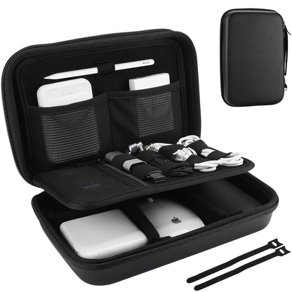 ProCase Hard Travel Electronic Organizer Case for MacBook Power Adapter Chargers Cables Power Bank Apple Magic Mouse Apple Pencil USB Flash Disk SD Card Small Portable Accessories Bag -Black, L