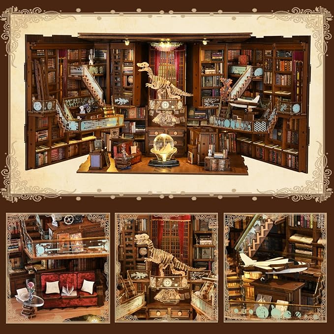 Book Nook Kit DIY Miniature Dollhouse Booknook Kit with Led Light and Dust Cover (Beyond Library Max)