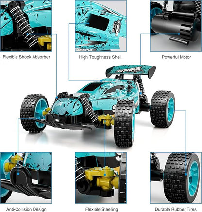 Tecnock RC Cars Remote Control Car for Kids 1:18 Scale 20 KM/H 2WD Offroad Buggy 2.4GHz RC Racing Car with USB-C Easy Charging &amp 50 Mins Playtime Toys Gifts for Boys &amp Girls