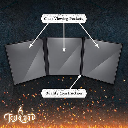 Game Master Screen - 30in Portrait DM Screen Compatible with Dungeons and Dragons and Other TTRPG - Faux Dragon Skin with Clear Dry Erase 8.5 x 11 Pockets - Slipcase Stores with DND Books - Black