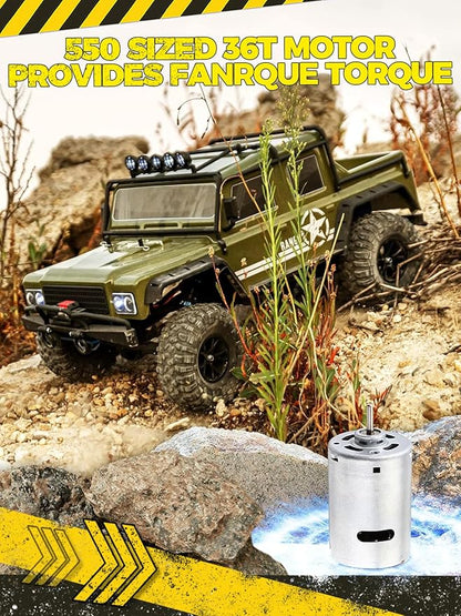 1:8 RC Cars for Adults – 4x4 Remote Control Car Rugged Brushed Motor Electric Off-Road RC Rock Crawler with 2-Speed Transmission Army Green All-Terrain RC Trucks Ready-to-Run RTR Set