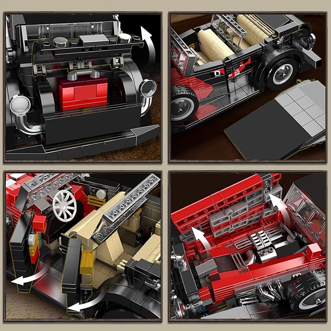 Mould King 10114 Classic Cars Building Kits MOC Vintage Car Model Building Blocks Set Gift for Age 14+/Adult Collections Enthusiasts(1308+ Pieces Static Version)